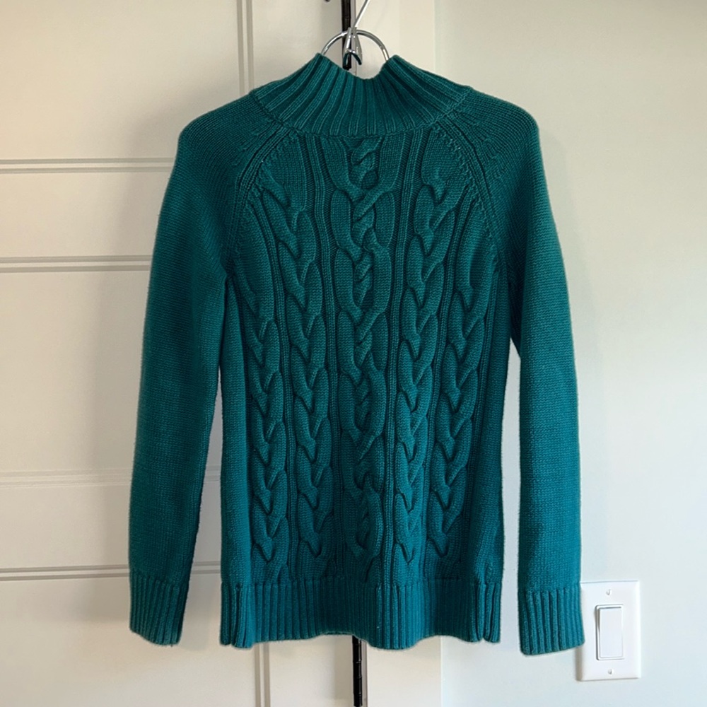Teal cotton cable knit sweater